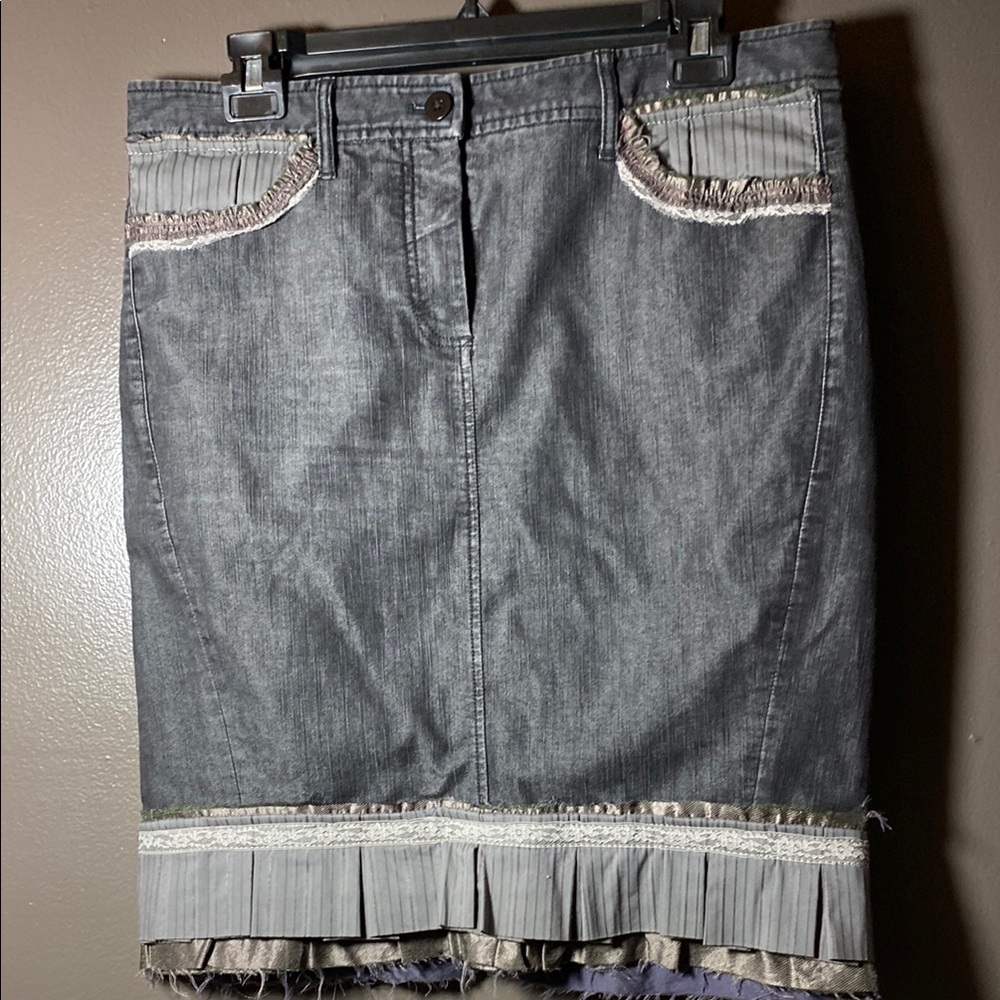 One of A Kind - Bohemian Handmade Skirt Retailored from Jeans W/ Unique Trim